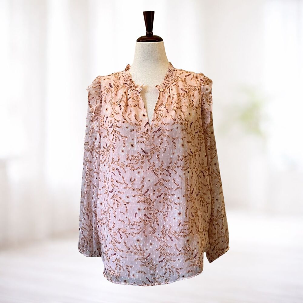 Loft Blush Pink Floral Boho Top L Office Coquette Cottage Office Soft Girl NWT